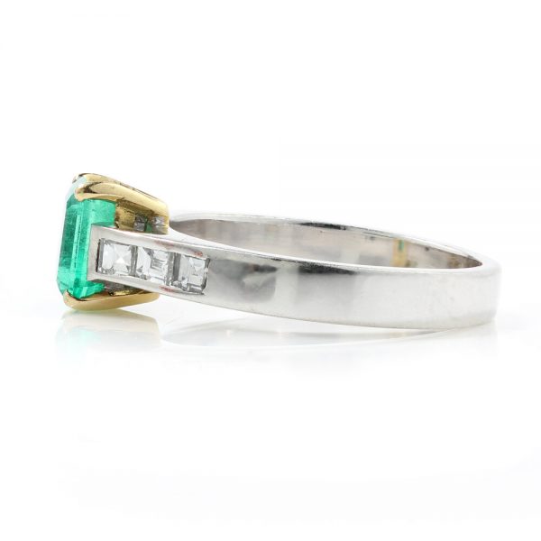Vintage 0.90ct Emerald Cut Colombian Emerald and Diamond Ring in 18ct White Gold, Circa 1980s-1990s Certified
