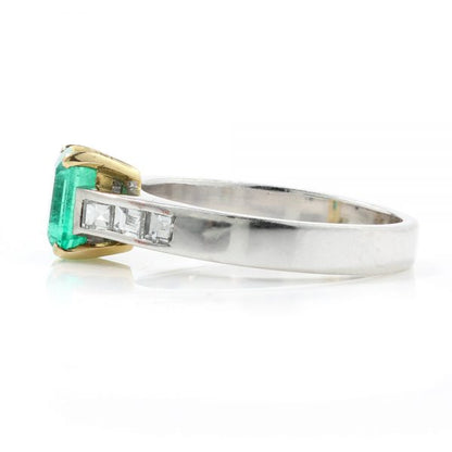 Vintage 0.90ct Emerald Cut Colombian Emerald and Diamond Ring in 18ct White Gold, Circa 1980s-1990s Certified