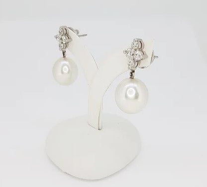 South Sea Pearl and Diamond Drop Earrings in 18ct White Gold