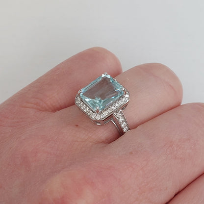 3.77ct Aquamarine and Diamond Cluster Ring