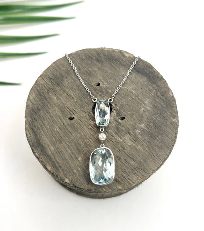 Vintage platinum, 1920s Aquamarine & Diamond Pendant Necklace
