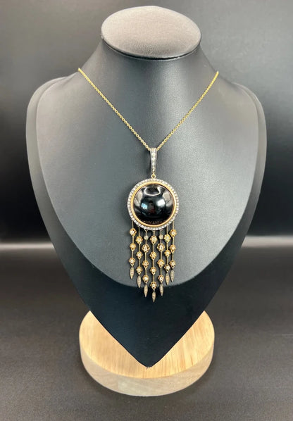 Victorian Antique Cabochon Garnet and Diamond Fringe Tassel Pendant