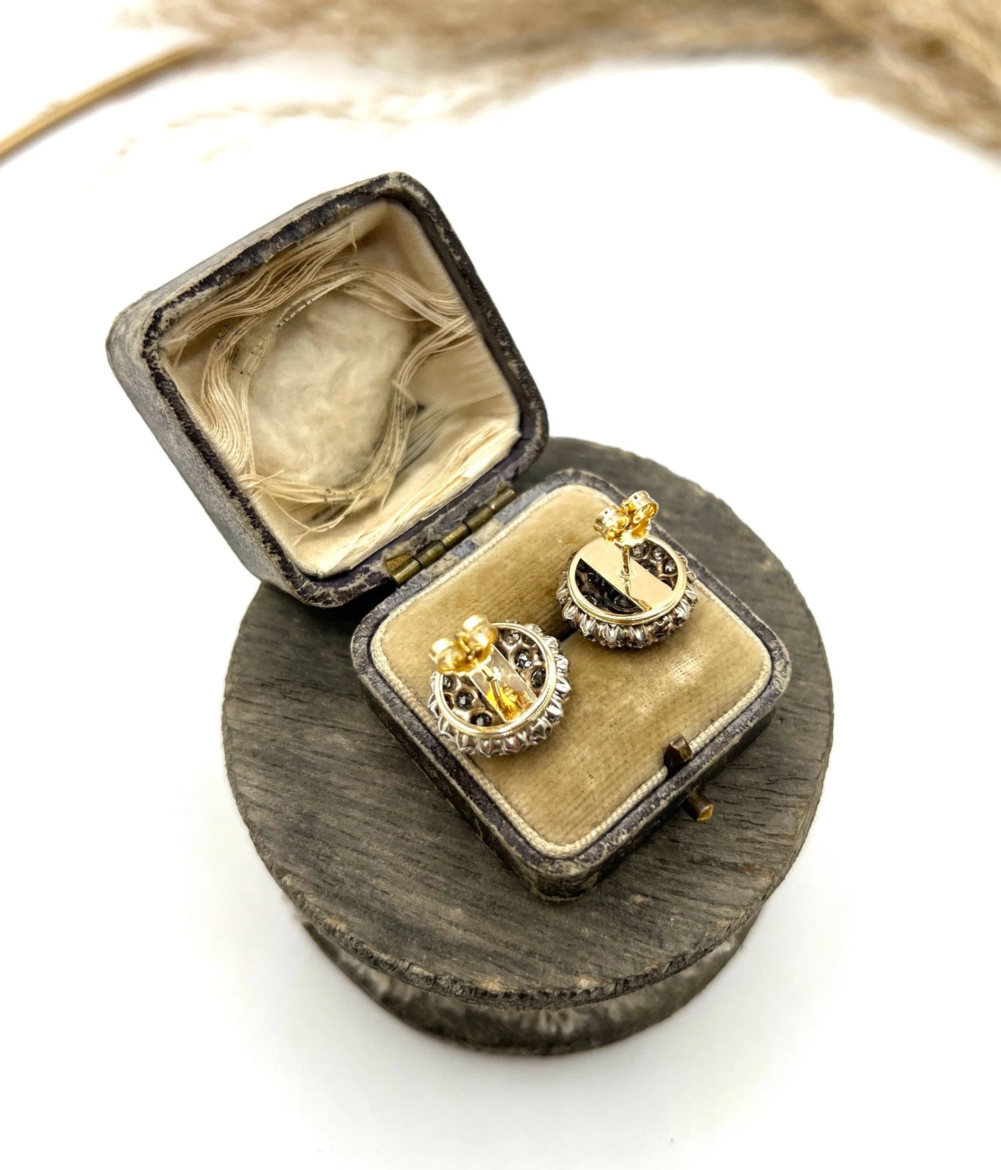 Victorian Antique 3.60ct Old Cut Diamond Cluster Stud Earrings