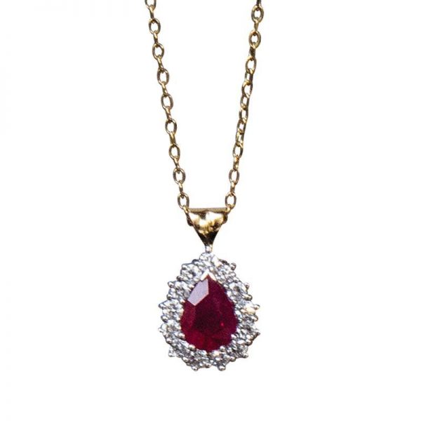 Ruby and Diamond Cluster Pendant, 3.26 carat total, 18ct Gold