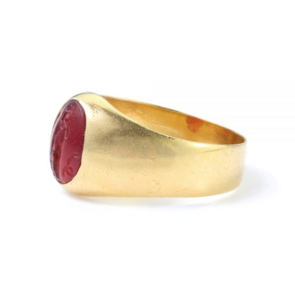 Antique Roman Carnelian Intaglio on Victorian 15ct Gold Ring