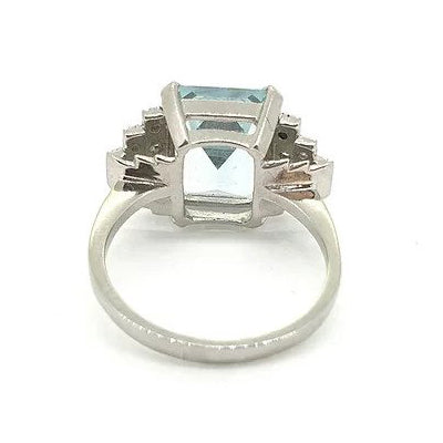 5ct Aquamarine and Diamond Stepped Dress Ring