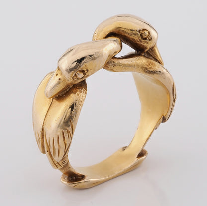 Rare Moshe Oved Double Swan Gold Ring