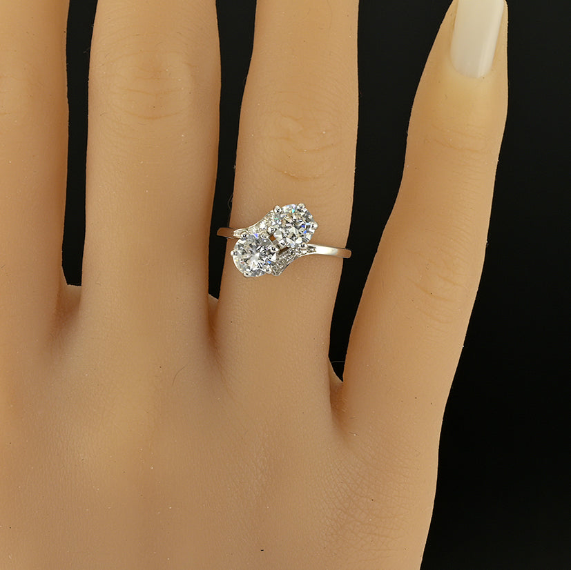 Vintage 1.51ct Diamond Toi et Moi Two Stone Crossover Engagement Ring