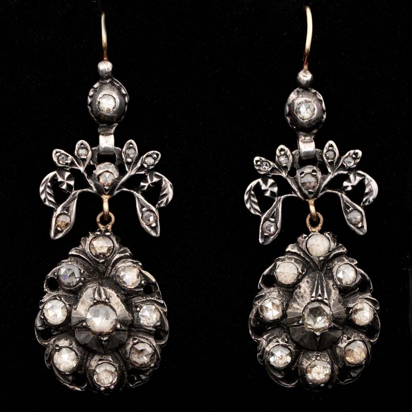 Georgian 2.20ct Rose Cut Diamond Girandole Chandelier Earrings
