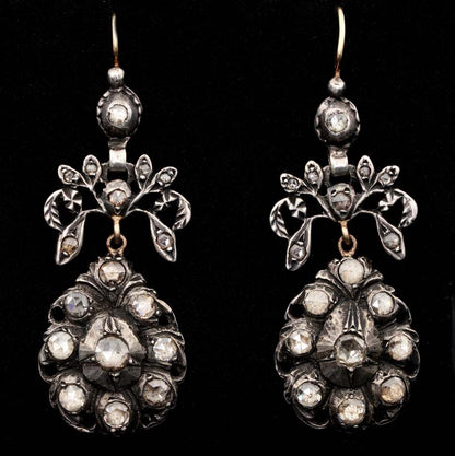 Georgian 2.20ct Rose Cut Diamond Girandole Chandelier Earrings
