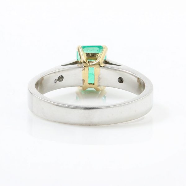 Vintage 0.90ct Emerald Cut Colombian Emerald and Diamond Ring in 18ct White Gold, Circa 1980s-1990s Certified