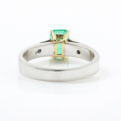 Vintage 0.90ct Emerald Cut Colombian Emerald and Diamond Ring in 18ct White Gold, Circa 1980s-1990s Certified