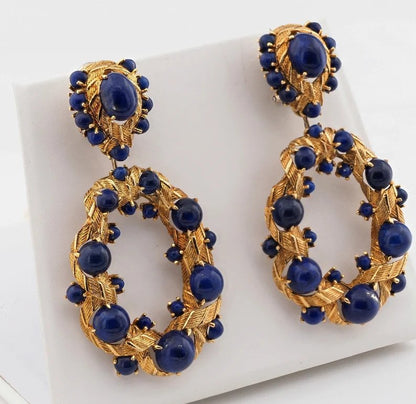 Vintage Retro Lapis Lazuli and 18ct Yellow Gold Earrings