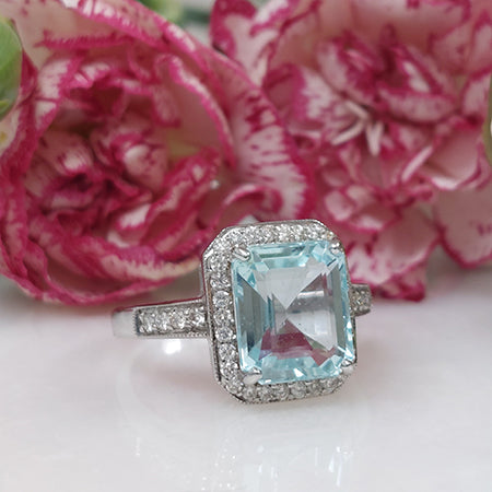 3.77ct Aquamarine and Diamond Cluster Ring