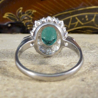 Emerald and Diamond Oval Cluster Ring, 3.45 carat total, in Platinum