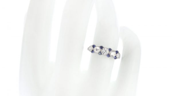 Art Deco Old Cut Diamond, Sapphire and Platinum Five Stone Ring