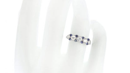 Art Deco Old Cut Diamond, Sapphire and Platinum Five Stone Ring