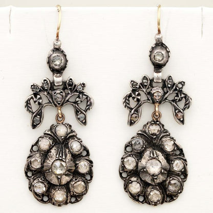 Georgian 2.20ct Rose Cut Diamond Girandole Chandelier Earrings