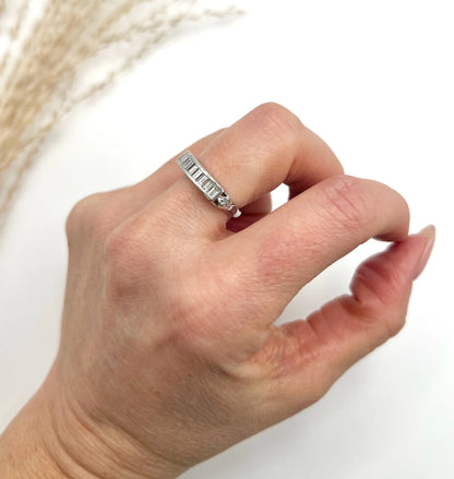Vintage Platinum Emerald Cut Diamond Half Eternity Ring, Circa 1990