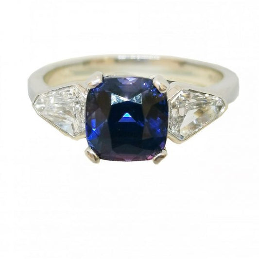 Cushion Sapphire and Diamond Trilogy Ring in Platinum, 3.21 carat total