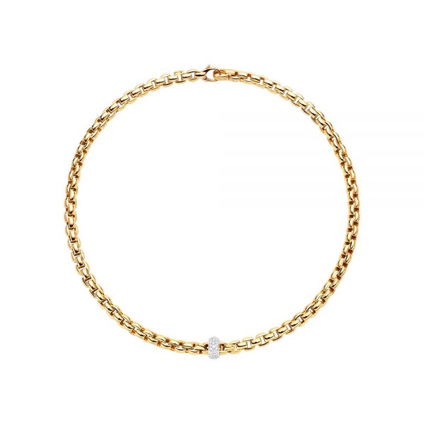 Eka Anniversario FOPE Flex'It 18ct Yellow Gold Necklace, Pave Diamonds