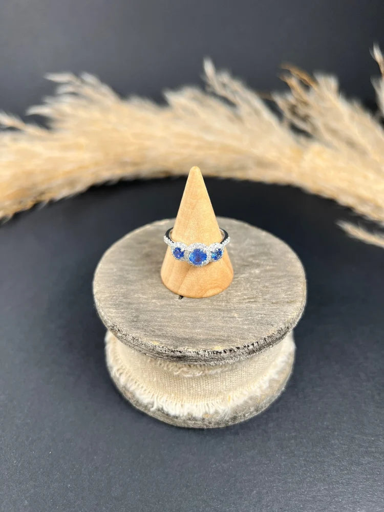 Sapphire And Diamond Cluster Trilogy Ring In Platinum