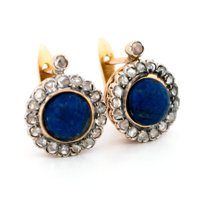 Diamond Lapis-Lazuli 18 Carat Gold Cluster Earrings