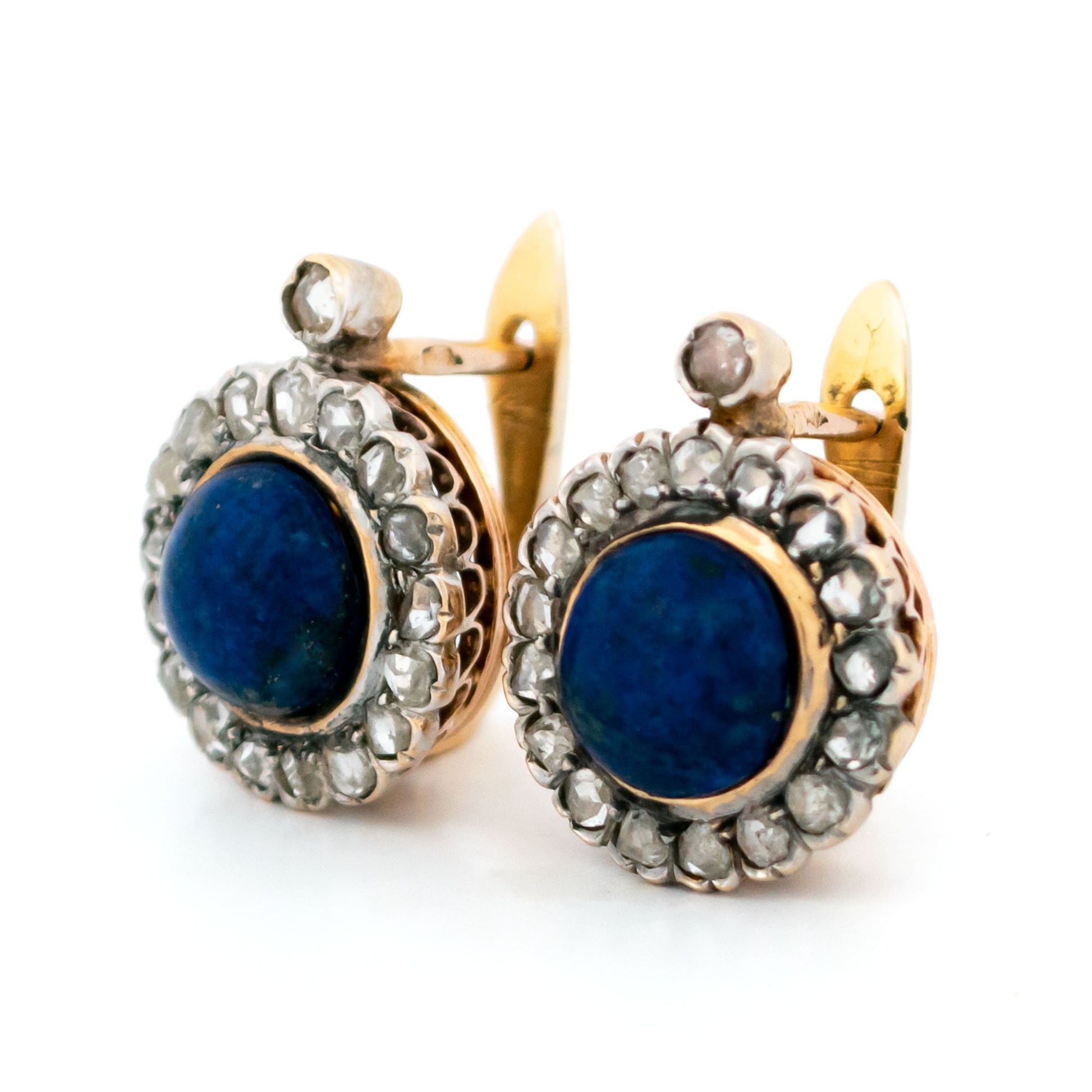 Diamond Lapis-Lazuli 18 Carat Gold Cluster Earrings