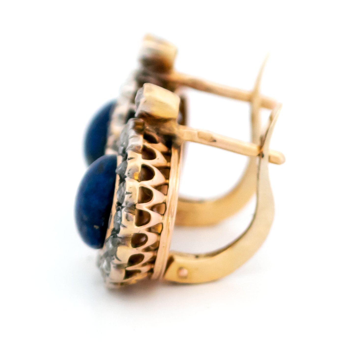 Diamond Lapis-Lazuli 18 Carat Gold Cluster Earrings