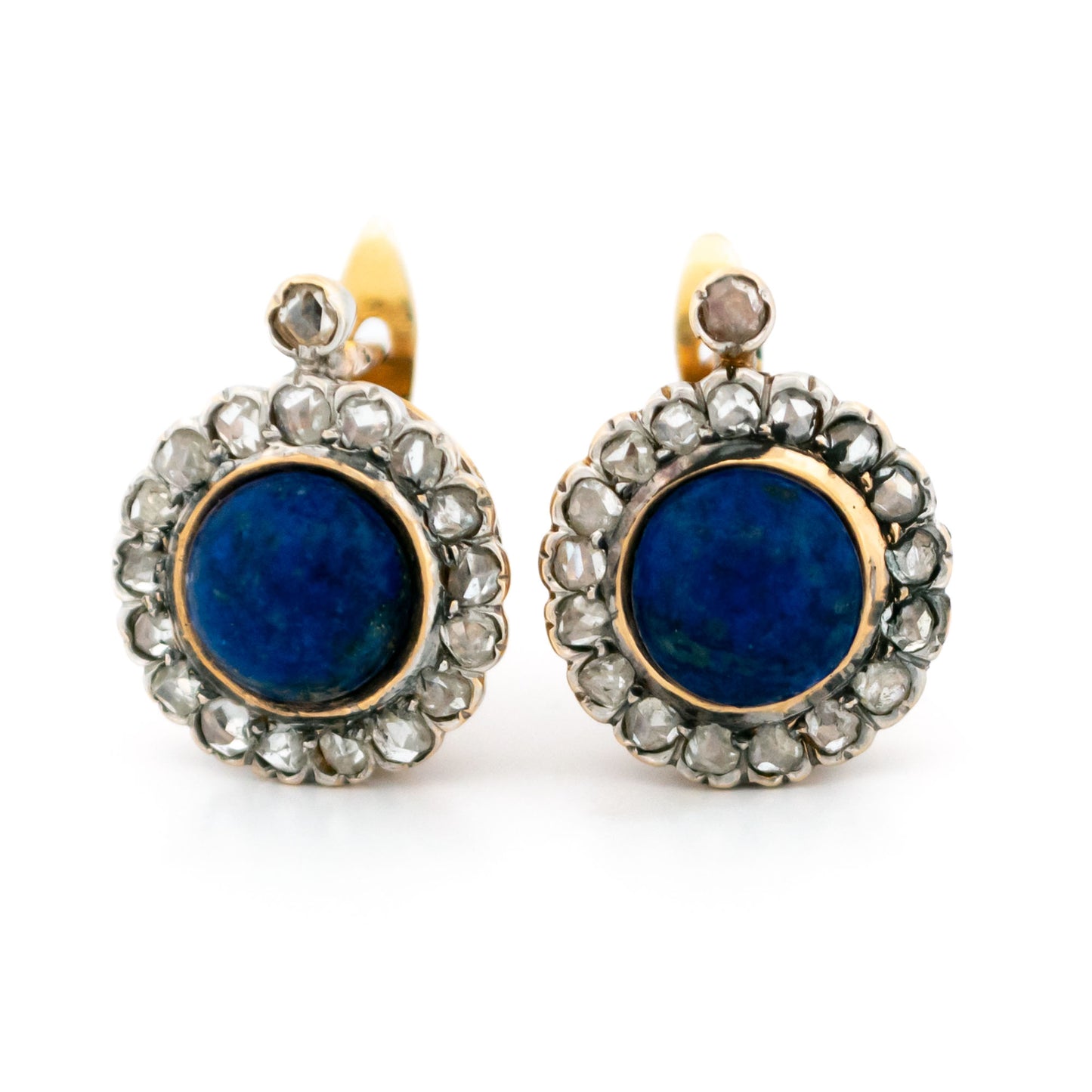 Diamond Lapis-Lazuli 18 Carat Gold Cluster Earrings