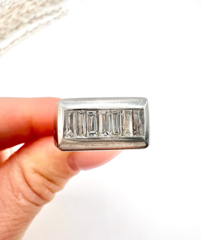 Vintage Diamond Cocktail Tank Ring In Platinum