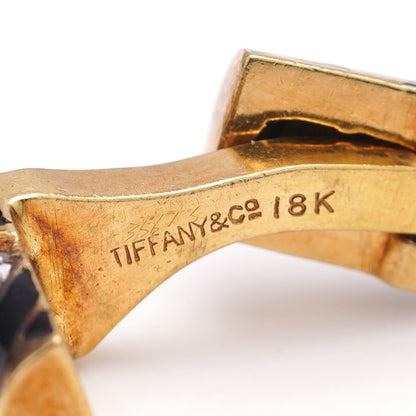 Tiffany and Co Gold Cufflinks with Black Enamel and Diamonds