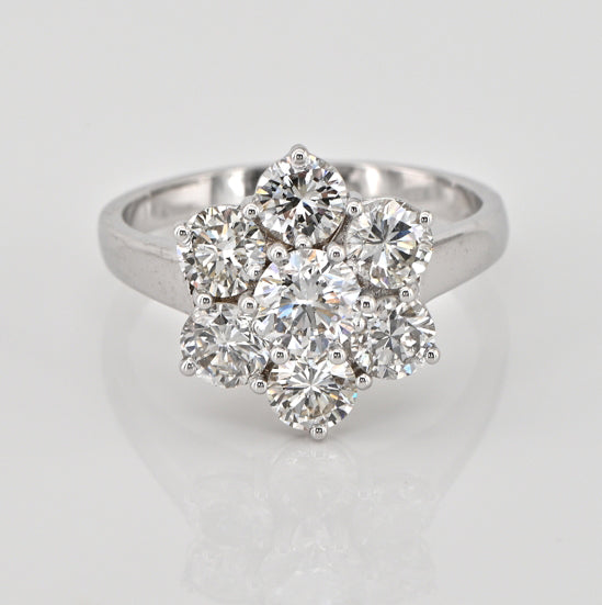 Vintage 1.70ct Diamond Flower Cluster Engagement Ring in 18ct White Gold