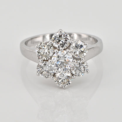 Vintage 1.70ct Diamond Flower Cluster Engagement Ring in 18ct White Gold