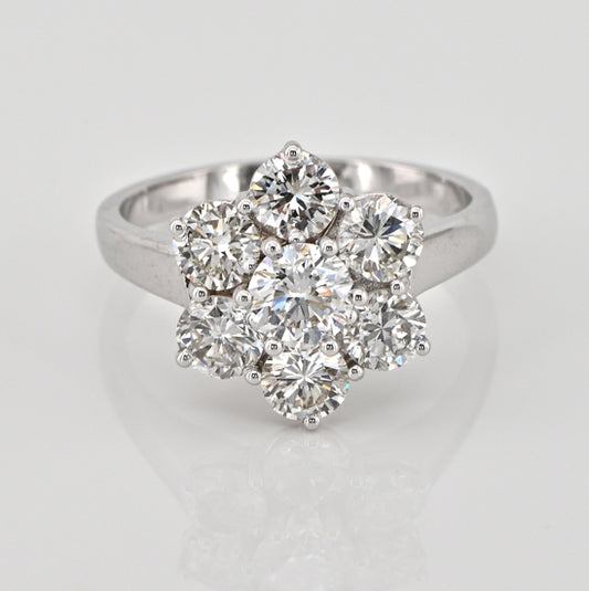 Vintage 1.70ct Diamond Flower Cluster Engagement Ring in 18ct White Gold