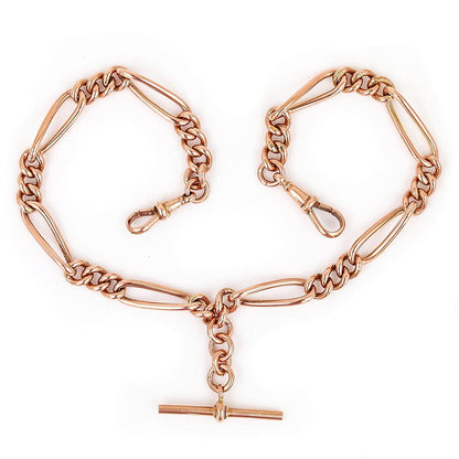 Antique 9ct Rose Gold Trombone Link Albert Watch Chain Necklace