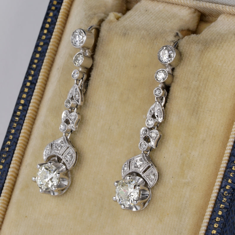 Art Deco 2.30ct Old European Cut Diamond Drop Earrings