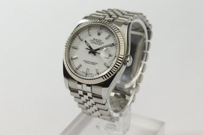 Rolex Datejust 116234 Stainless Steel Automatic Watch with White Gold Bezel; 36mm steel case with white dial, on a stainless steel Jubilee bracelet with Crownclasp, Circa 2006-07