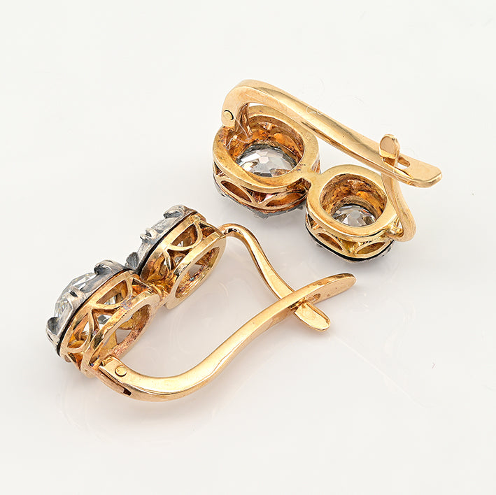 3ct Old Mine Cut Diamond Twin Solitaire Drop Earrings