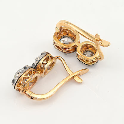 3ct Old Mine Cut Diamond Twin Solitaire Drop Earrings