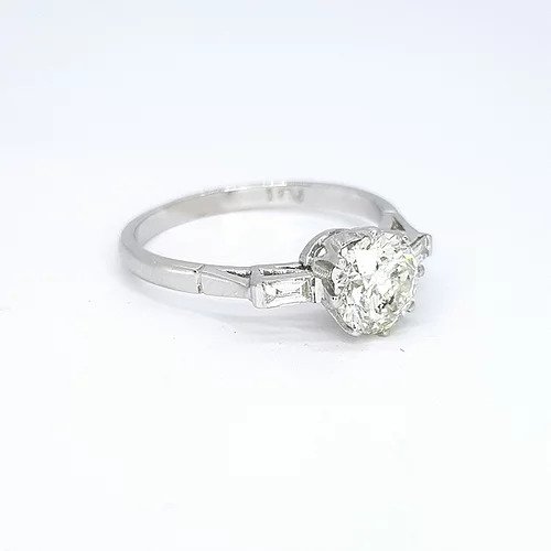 Diamond Solitaire Engagement Ring with Baguette Shoulders, 1.04cts