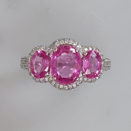 Pink Sapphire and Diamond Triple Cluster Dress Ring