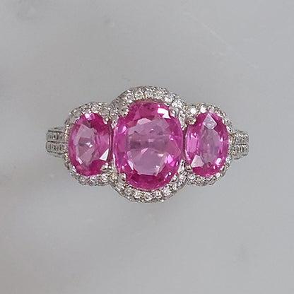 Pink Sapphire and Diamond Triple Cluster Dress Ring