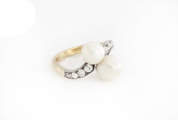 Art Deco Natural Pearl and Old Cut Diamond Ring