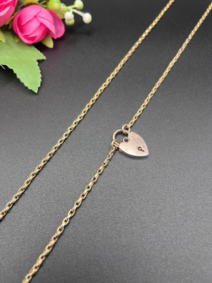 Victorian 9 Carat Yellow Gold Rolo Link Chain with Vintage Heart Padlock Clasp
