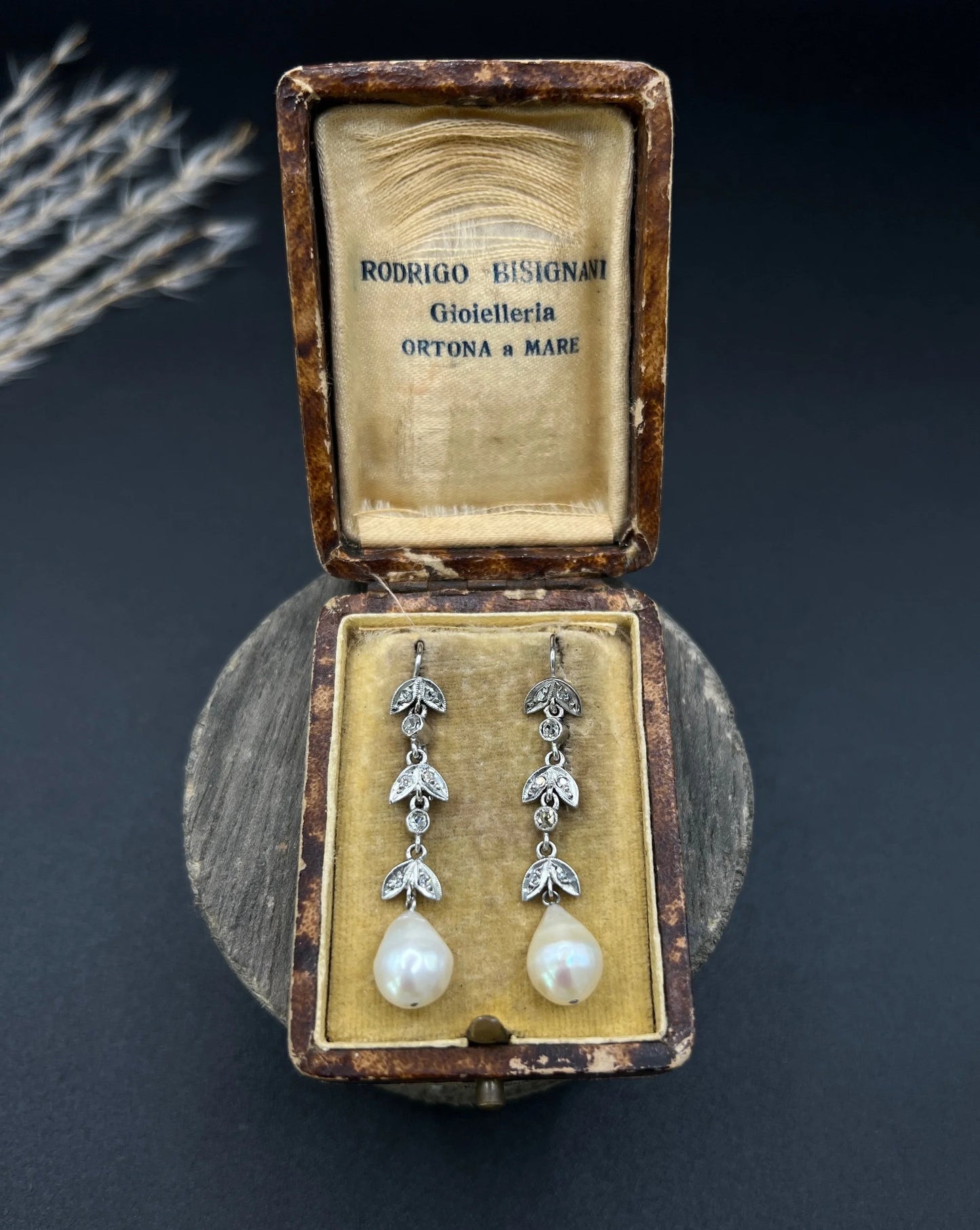 Antique 18 ct White Gold, 1920's Diamond And Pearl Drop Earrings