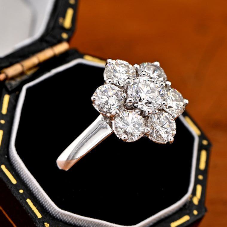 Vintage 1.70ct Diamond Flower Cluster Engagement Ring in 18ct White Gold