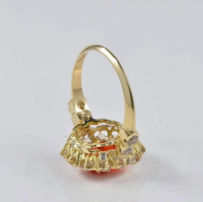 Antique Victorian 2ct Fire Opal and Diamond Cluster Ring