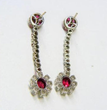 2ct Ruby and Diamond Cluster Drop Earrings in 18ct White Gold