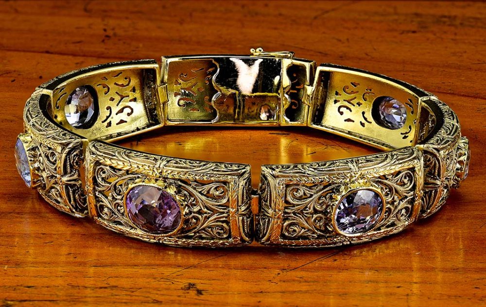 Vintage 19.45ct Natural No Heat Ceylon Sapphire Panel Link Bracelet